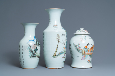 Three Chinese qianjiang cai vases, 19/20th C.