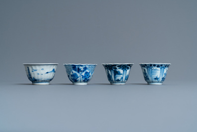 Twenty-one Chinese blue and white saucers and eighteen cups, Kangxi