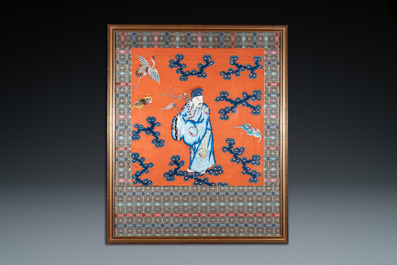 Un panneau en broderie de soie figurant Lu Dongbin, Chine, 18/19&egrave;me