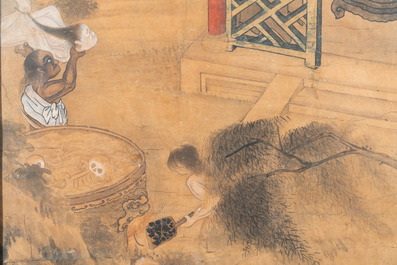 Ecole chinoise, encre et couleurs sur papier: 'Un des dix rois d'enfer', Qing