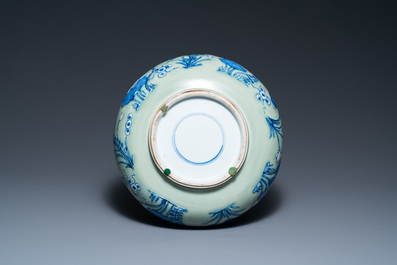 A Chinese blue and white celadon-ground censer, Kangxi