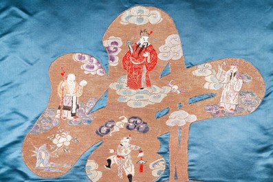 A Chinese embroidered silk 'Shou' panel with immortals, 19th C.