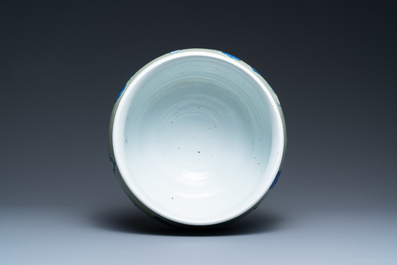 A Chinese blue and white celadon-ground censer, Kangxi