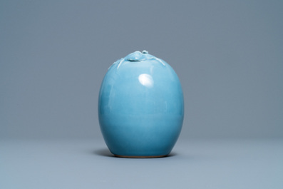 A Chinese monochrome lavender-blue brush washer with a dragon, Yongzheng mark, Republic