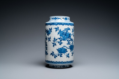 A Chinese blue and white soft paste 'sanduo' 'lantern' vase, Qianlong