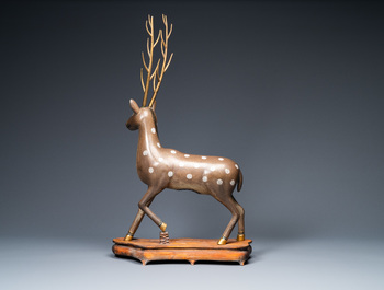 A Chinese cloisonn&eacute; model of a deer, 19/20th C.
