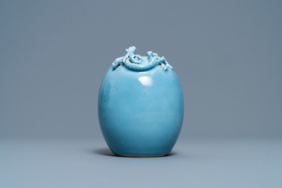 A Chinese monochrome lavender-blue brush washer with a dragon, Yongzheng mark, Republic