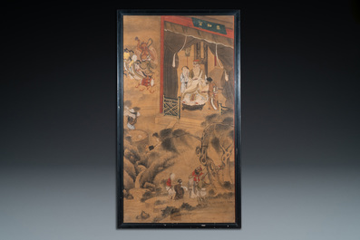 Ecole chinoise, encre et couleurs sur papier: 'Un des dix rois d'enfer', Qing
