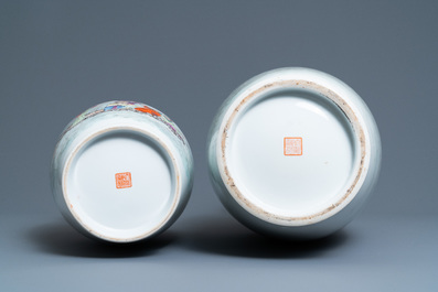 Two Chinese famille rose 'immortals' vases, Qianlong mark, 20th C.