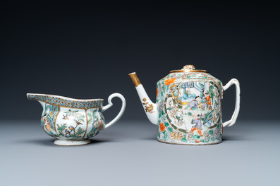 A Chinese Canton famille verte 14-piece tea service in presentation box, 19th C.