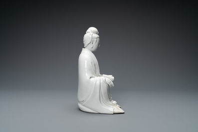 A Chinese Dehua blanc de Chine figure of Guanyin, Boji Yuren mark, 18/19th C.