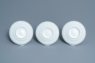 Six Chinese blue and white cups and saucers, 19th C.