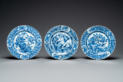 Zes Chinese blauw-witte schotels, Kangxi