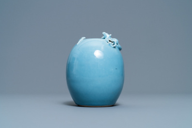A Chinese monochrome lavender-blue brush washer with a dragon, Yongzheng mark, Republic
