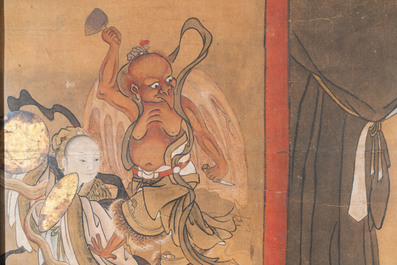 Ecole chinoise, encre et couleurs sur papier: 'Un des dix rois d'enfer', Qing