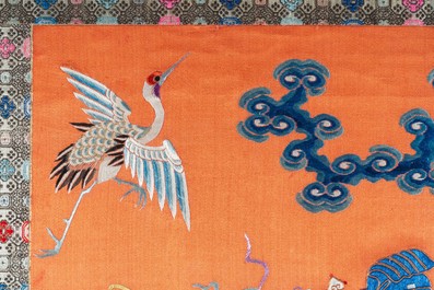 Un panneau en broderie de soie figurant Lu Dongbin, Chine, 18/19&egrave;me