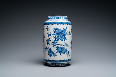 A Chinese blue and white soft paste 'sanduo' 'lantern' vase, Qianlong