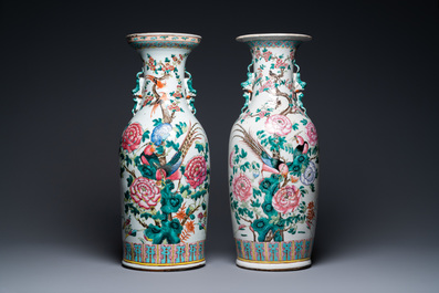 Two Chinese famille rose vases with phoenixes and pheasants, 19th C.