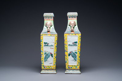 A pair of Chinese famille rose elephant head-handled vases, 19th C.