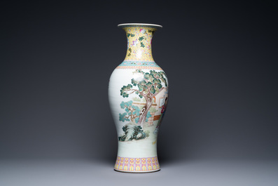 A Chinese famille rose 'ladies and immortals' vase, Qianlong mark, Republic