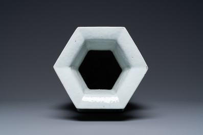 A Chinese hexagonal qianjiang cai 'antiquities' vase, 19th C.
