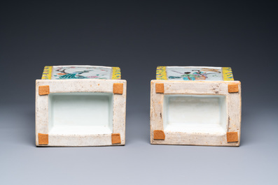 A pair of Chinese famille rose elephant head-handled vases, 19th C.