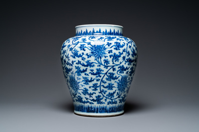 A Chinese blue and white 'lotus scroll' vase, Kangxi