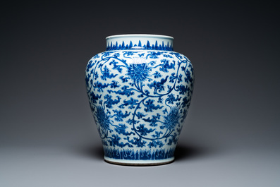A Chinese blue and white 'lotus scroll' vase, Kangxi