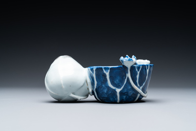 A Chinese blue, white and copper-red 'crab in lotus' water dropper, Kangxi