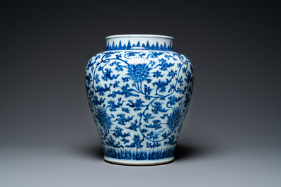 A Chinese blue and white 'lotus scroll' vase, Kangxi