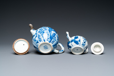 Two Chinese blue and white teapots and covers, Kangxi