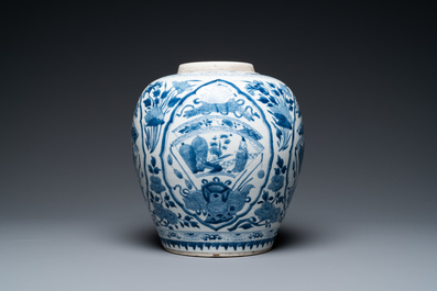 A Chinese blue and white jar with figurative medallions, Kangxi