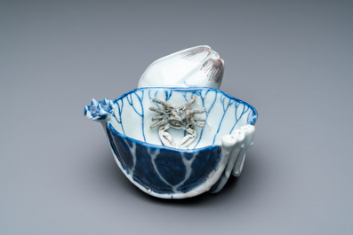 A Chinese blue, white and copper-red 'crab in lotus' water dropper, Kangxi