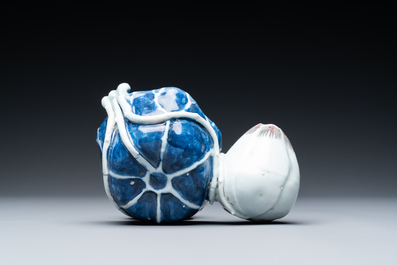 A Chinese blue, white and copper-red 'crab in lotus' water dropper, Kangxi