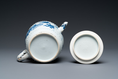 A Chinese blue and white 'antiquities' teapot and cover, Kangxi