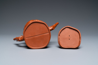A Chinese Yixing stoneware two-spouted teapot with two compartments, Kangxi