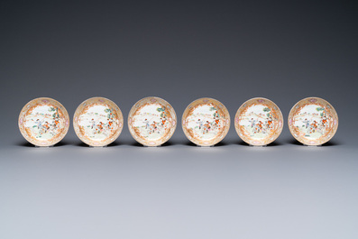 A Chinese famille rose 18-piece 'rabbit hunt' tea service, Qianlong