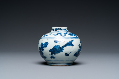 A Chinese blue and white 'carps' vase, Wanli