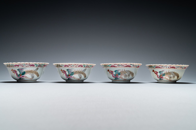 Vier Chinese famille rose kommen voor de Straits of Peranakan markt, 19e eeuw