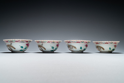 Vier Chinese famille rose kommen voor de Straits of Peranakan markt, 19e eeuw