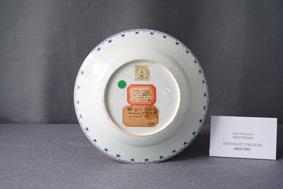 A Chinese blue and white 'arbor' dish after Cornelis Pronk, Qianlong