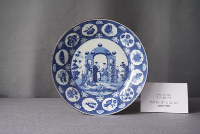 A Chinese blue and white 'arbor' dish after Cornelis Pronk, Qianlong