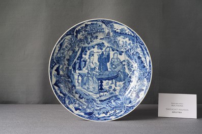 A Chinese blue and white 'musicians' dish, Kangxi