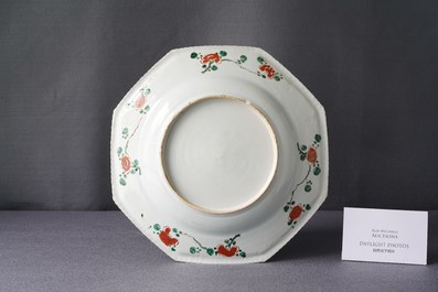 An octagonal Chinese famille verte dish, Kangxi