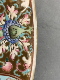 A large Chinese famille rose dish, Qianlong mark, 19th C.