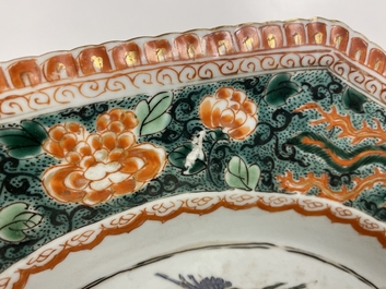 An octagonal Chinese famille verte dish, Kangxi