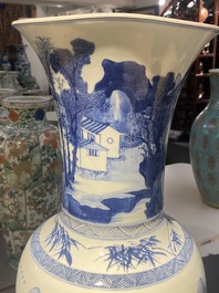 A large Chinese blue and white 'yenyen' vase with figures in a mountainous landscape, Kangxi