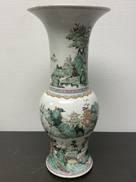 A Chinese famille verte 'yenyen' vase with a landscape, Kangxi