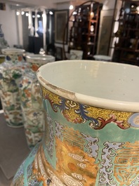 A fine Chinese turquoise-ground famille rose 'Shou' vase with immortals, Qianlong