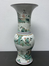 A Chinese famille verte 'yenyen' vase with a landscape, Kangxi